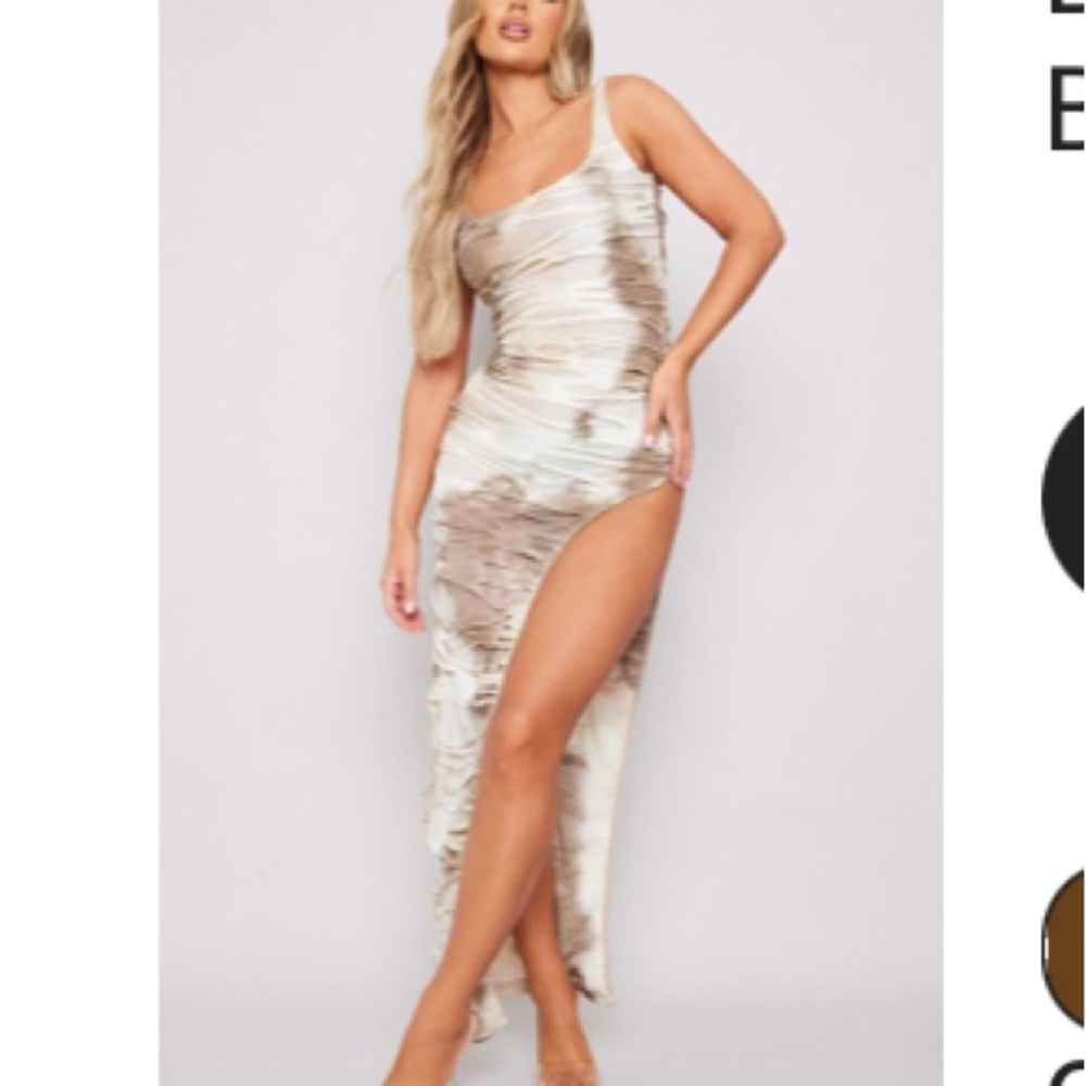 brown abstract print distress bodycon dress